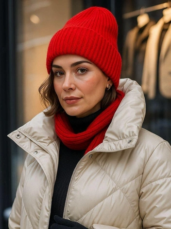 Цвет шапки слишком яркий, более приглушенный оттенок смотрелся бы гармоничнее | Источник: ru.pinterest.com