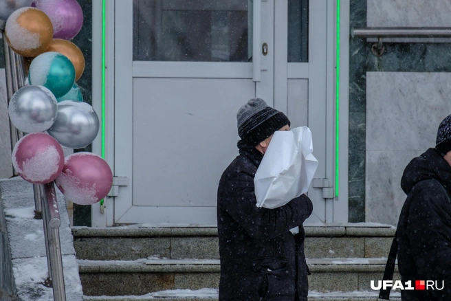 Мужчина ждет автобуса, прячась за букетом | Источник: Булат Салихов / UFA1.RU