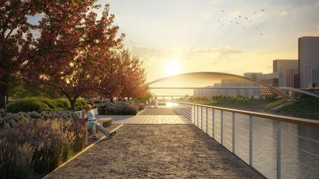 В лучах закатного солнца связующее звено между Зарекой и центром кажется невесомым. Как вам? | Источник: ГК «Страна»