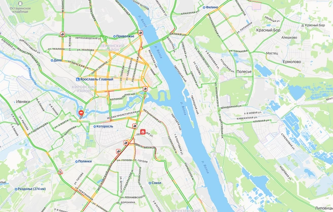 В городе было зафиксировано минимум четыре ДТП | Источник: «Яндекс Карты»