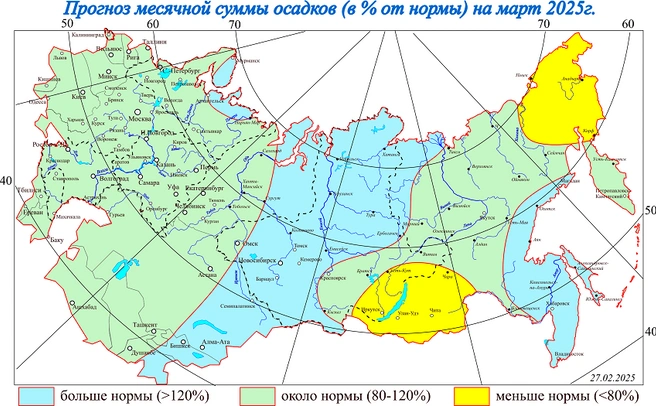 Местами количество осадков будет выше нормы | Источник: Meteoinfo.ru