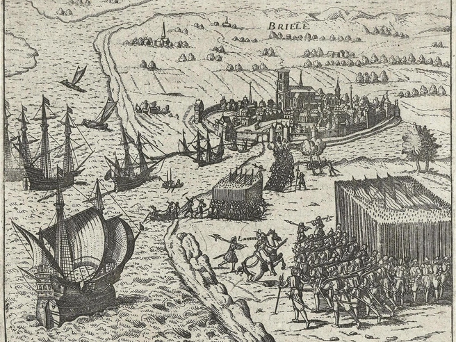 Захват Брилле на гравюре XVII века | Источник: After Frans Hogenberg, Public domain, via Wikimedia Commons