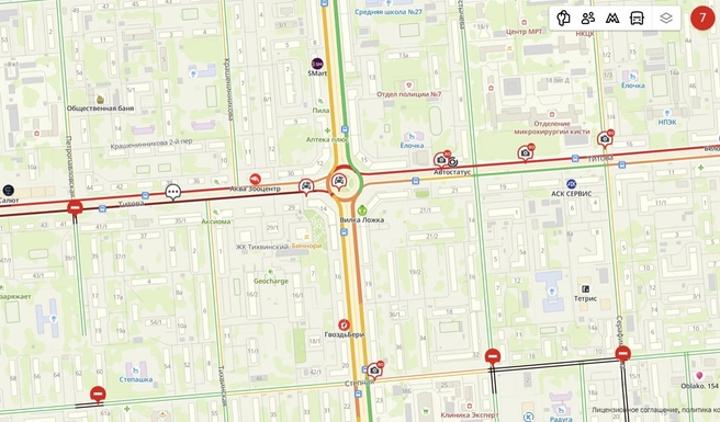 Сейчас в Новосибирске 7-балльные пробки | Источник: 2ГИС