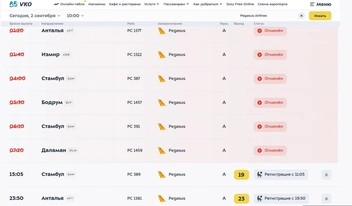 Ситуация с рейсами Pegasus Airlines во Внуково, 2 сентября | Источник: vnukovo.ru