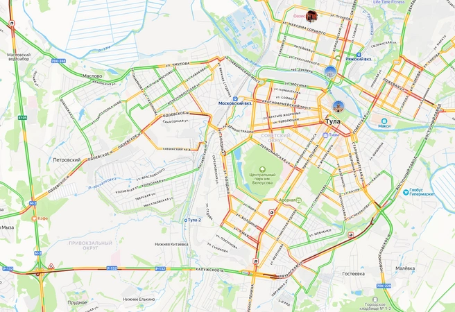 Дорожная ситуация в городе в 14:37 | Источник: yandex.ru/maps