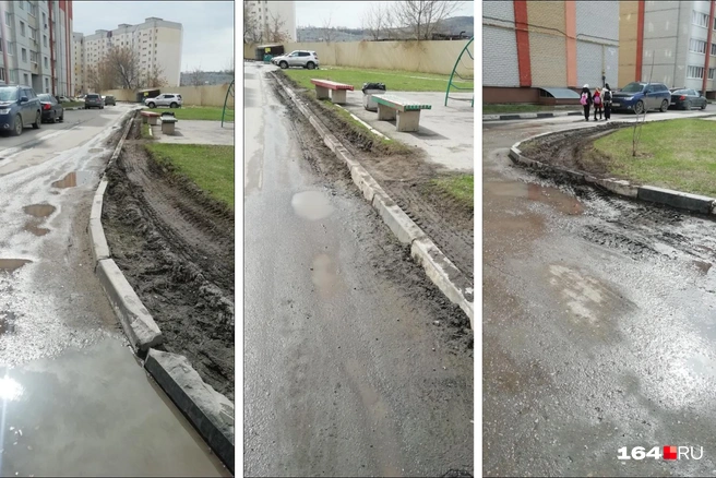 Машина «Ситиматика» попортила жителям дома в Заводском районе газон и бордюр | Источник: Елена --- / Telegram