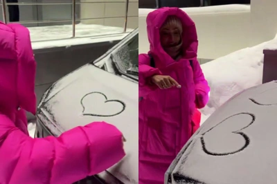 Hearts drawn on Larisa Dolina's car after concert