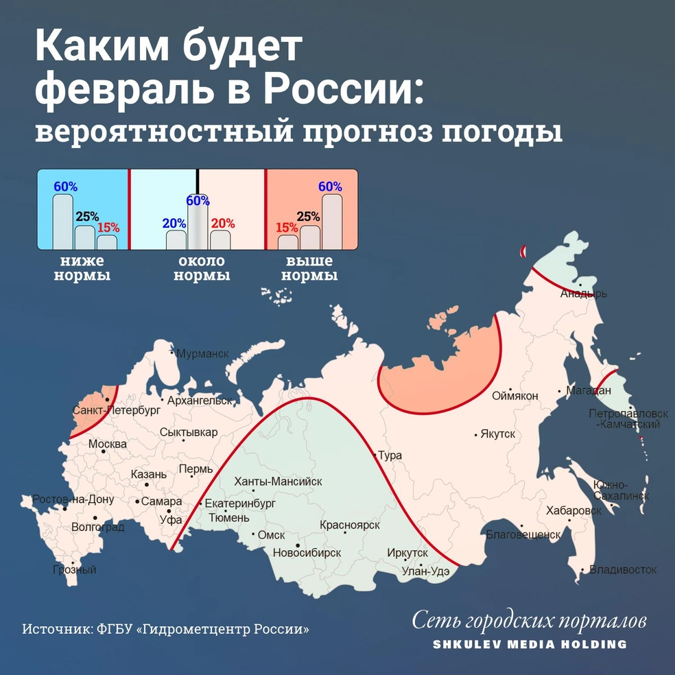 В феврале почти по всей стране температура будет выше, чем в том же месяце 2021 года | Источник: Виталий Калистратов / Сеть городских порталов