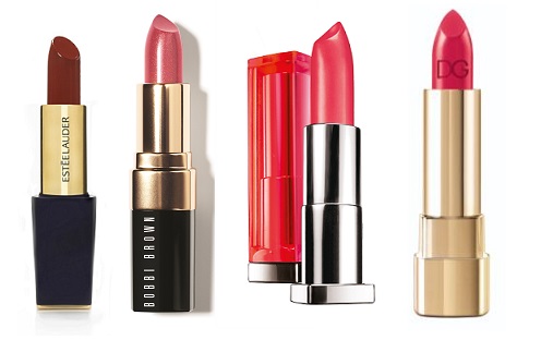 Estee Lauder Pure color Envy Decadent, Bobbi Brown Lip Color in Shimmer Finish  #1, Maybelline New York Color Sensational Vivids 910, Dolce&Gabbana Make Up Classic Cream lipstick #515 | Источник: Архив пресс-служб