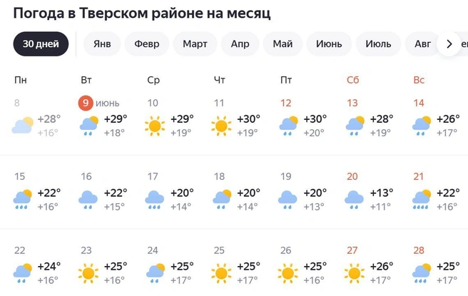 Температурный ряд на месяц | Источник: «Яндекс. Погода»