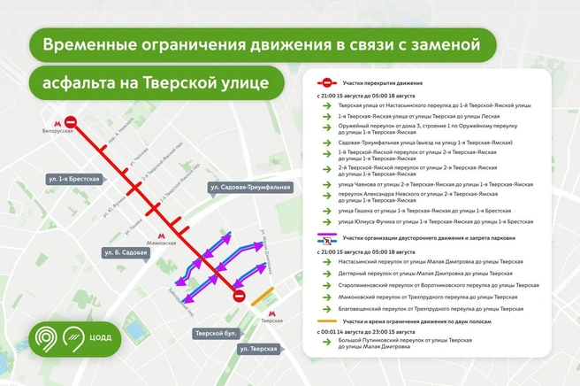 Карта перекрытия улиц в центре Москвы | Источник: mos.ru