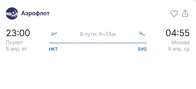 Рейс, на котором могут транспортировать тело Паши Техника | Источник: aviasales.ru