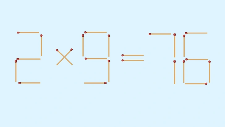 2х9=76: переместите 1 спичку, чтобы исправить эту досадную ошибку