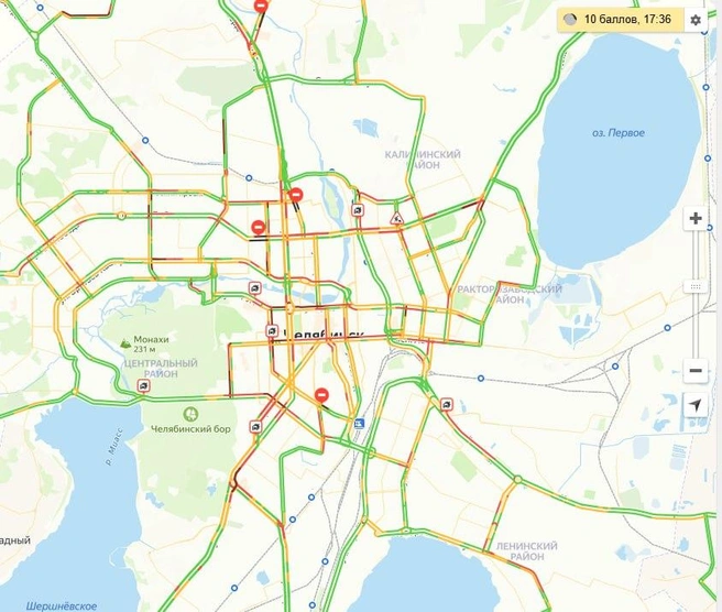 На ключевых улицах уже несколько аварий | Источник: 74.ru/maps-traffic