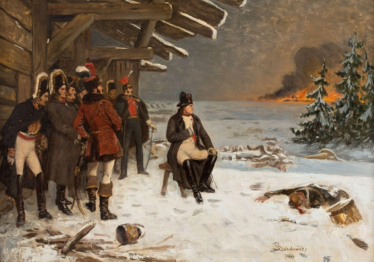 Картина Владислава Бакаовича (Wadysaw Bakaowicz) изображает Наполеона зимой 1812–1813 годов во время его вторжения в Россию | Источник: piemags via Legion Media