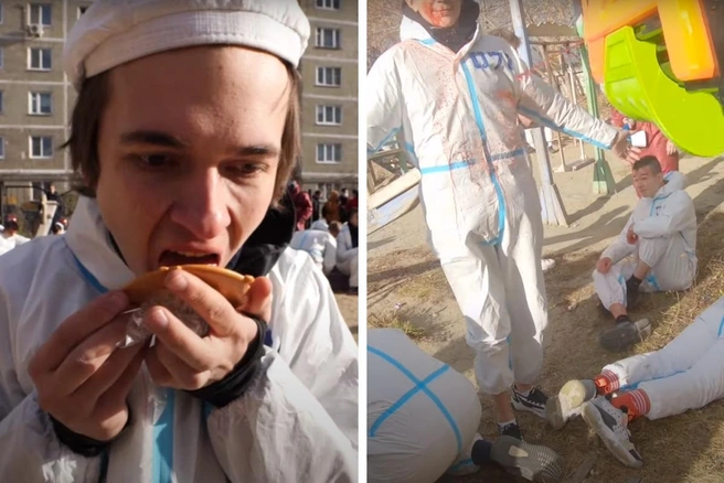 Как и в сериале, участники пытались достать фигурку из печенья всеми доступными способами. Того, кто провалил задание, расстреливали из водного пистолета | Источник: HiMan / Youtube.com