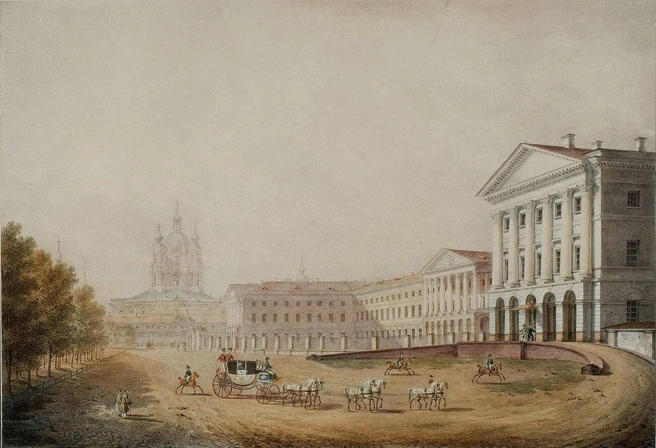 Галактионов С.&nbsp;Ф.&nbsp;Смольный институт. Литография | Источник: https://ru.wikipedia.org/ Общественное достояние