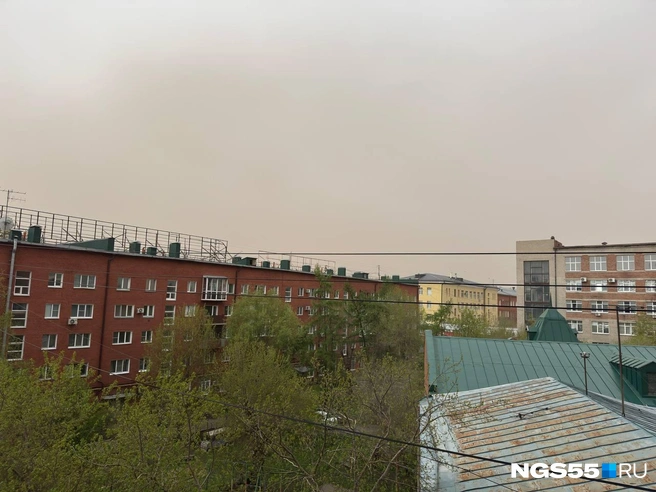 Из-за пыльной бури заволокло небо | Источник: Ангелина Назарчук / NGS55.RU