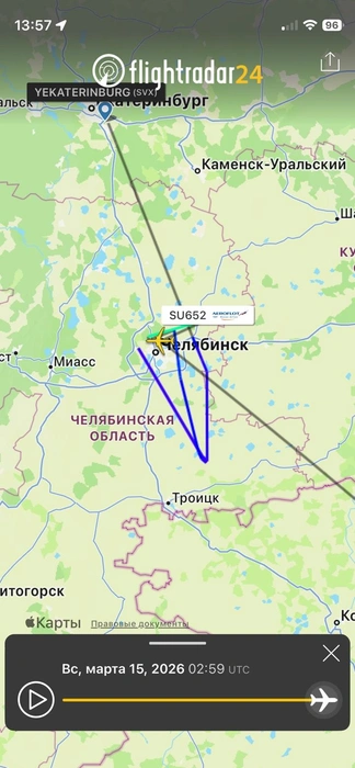 Самолет сделал несколько кругов над Челябинском  | Источник: Flightradar24
