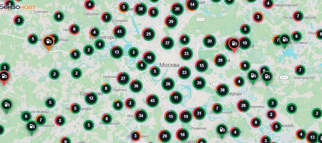 Данные по наличию бензина на заправках | Источник: benzonavt.ru