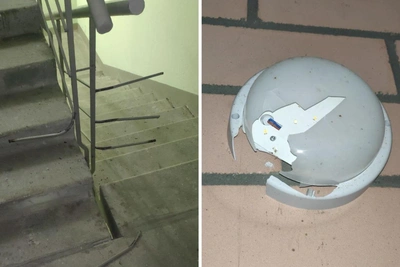 Teenagers Destroy Lamps and Railings in Yekaterinburg Building Entrance