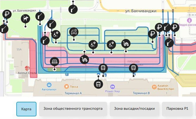 Синим отмечена первая линия парковки, куда пустят таксистов | Источник: ar-svx.ru