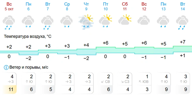 Почти всю неделю осадки | Источник: GISMETEO