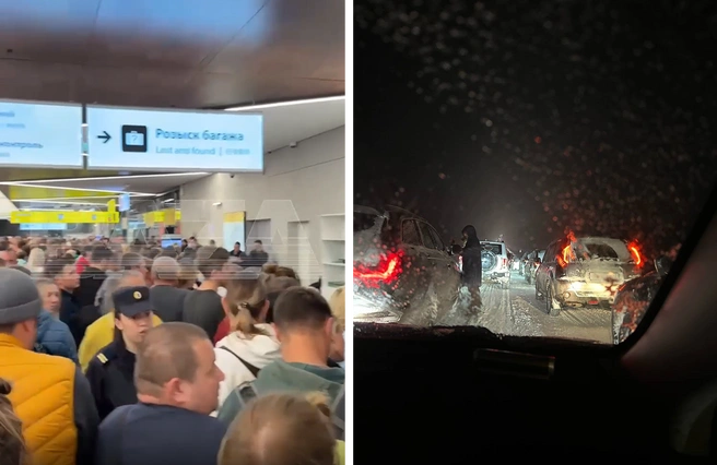 Из-за снегопада сотни пассажиров застряли в аэропортах | Источник: Baza / Telegram, 76.RU