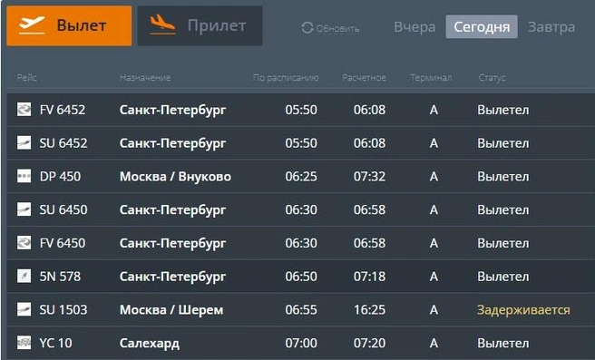 Вылет самолета задерживается почти на 10 часов | Источник: аэропорт Рощино
