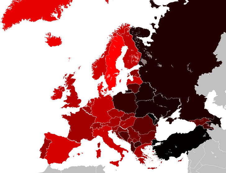Карта: возраст вступления в брак в Европе