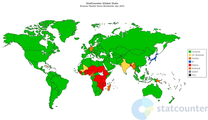 Карта: самый популярный в мире интернет-браузер