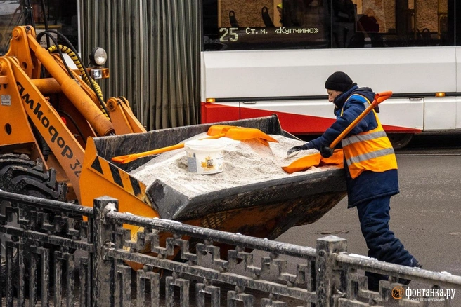В Петербурге за зиму использовали 93,8 тысячи тонн соли в чистом виде. И это еще не конец | Источник: Михаил Огнев / FONTANKA.RU