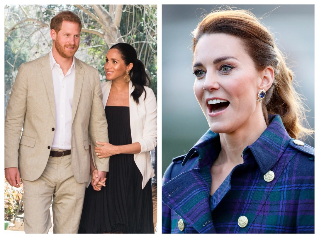 Сассекские в Рабате во время визита в Морокко, 25 февраля 2019; герцогиня Кембриджская во дворце Холируд в Эдинбурге, 26 мая 2021 | marieclaire.ru