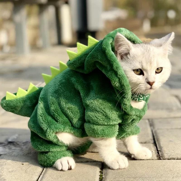 Теплый костюм для кошек в виде динозавра