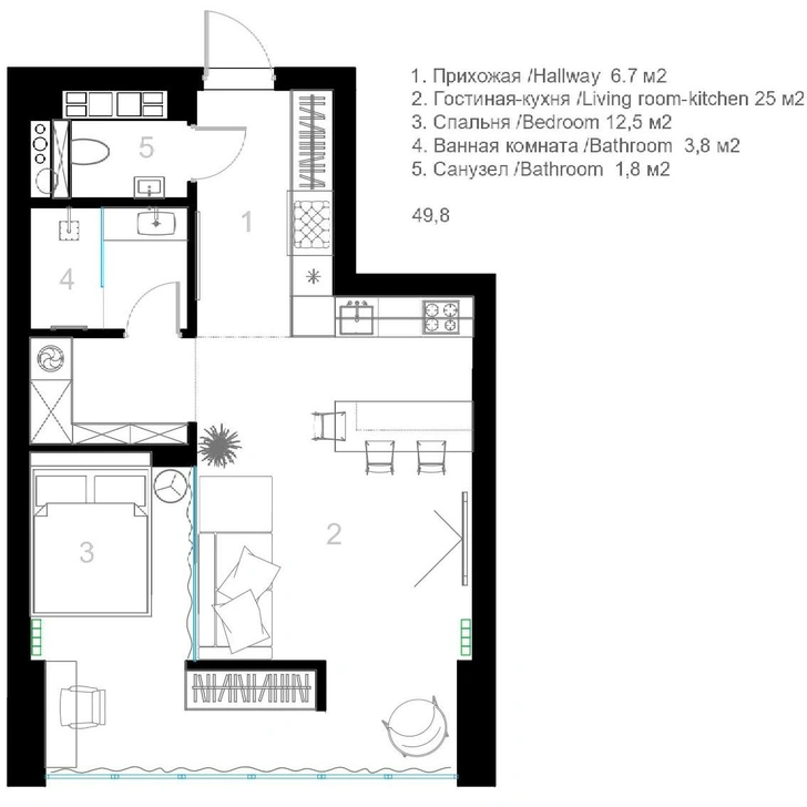 Лаконичная квартира 50 м² в Минске