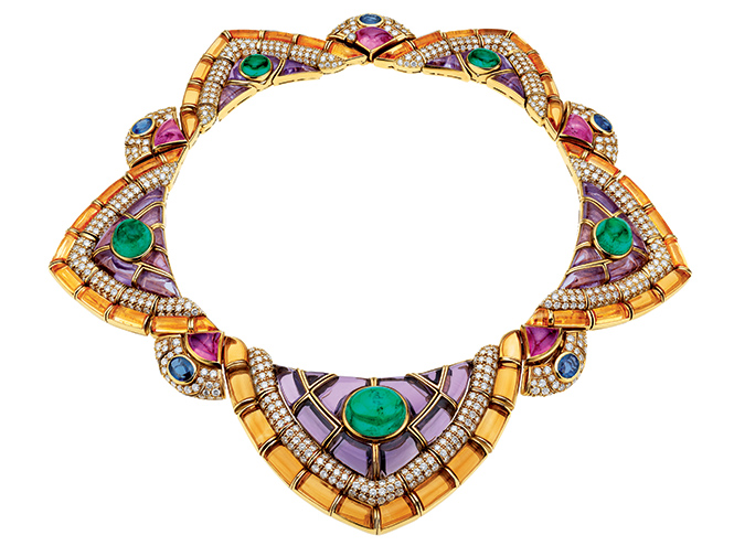 Ожерелье из золота с изумрудами, аметистами, цитринами, рубеллитами, сапфирами и бриллиантами, 1991 год, Bvlgari