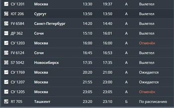 Два рейса из Перми в Москву отменили  | Источник: Онлайн-табло аэропорта «Большое Савино»