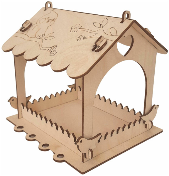 Кормушка для птиц деревянная садовая / сборная / уличная домик на окно / декор для сада