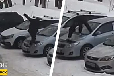 Вандалы помяли машину во дворе Новосибирска — видео