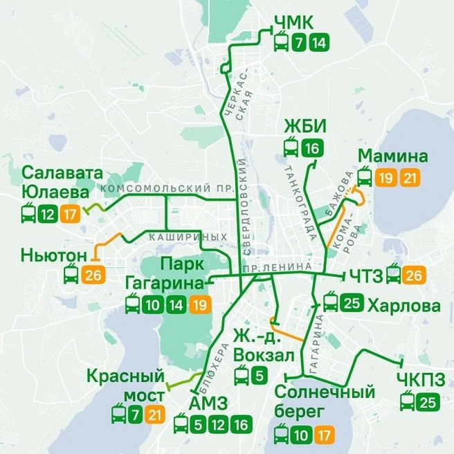 Так выглядит перспективная маршрутная сеть челябинского троллейбуса с продлением маршрутов | Источник: zakupki.gov.ru