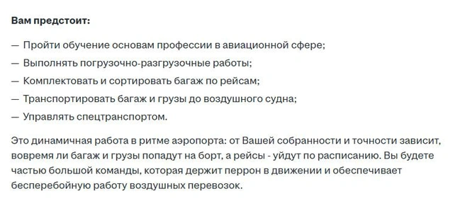 Обязанности грузчика на перроне | Источник: rostov.hh.ru