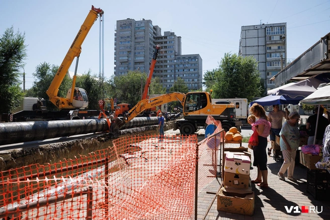 Горожане спокойно выбирали дыньки в нескольких метрах от работающей тяжелой техники | Источник: Алексей Волхонский / V1.RU