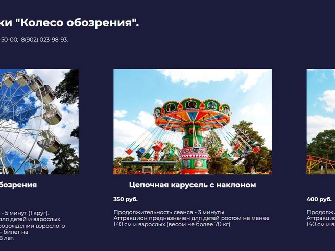 Прейскурант цен на билеты в парке | Источник: parkgagarina174.ru