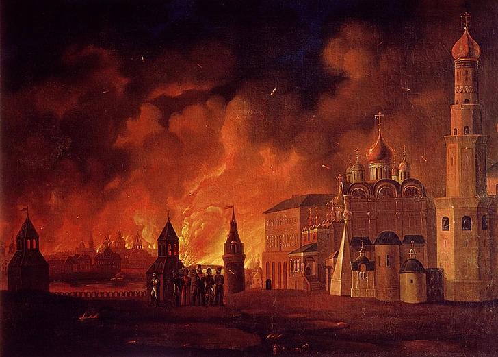 Пожар Москвы 1812 года. Александр Смирнов. Холст, масло. 1813 год. Фрагмент | vokrugsveta.ru