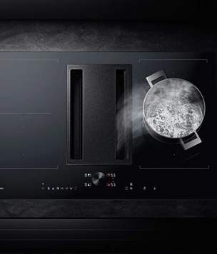 Варочные панели Gaggenau с зонами Flex induction и встроенной вытяжкой