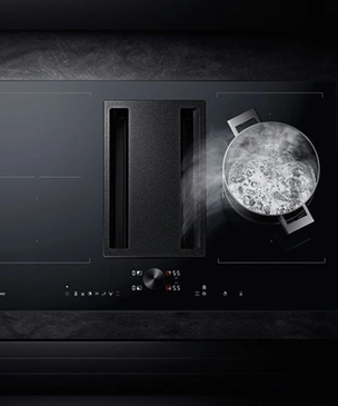 Варочные панели Gaggenau с зонами Flex induction и встроенной вытяжкой