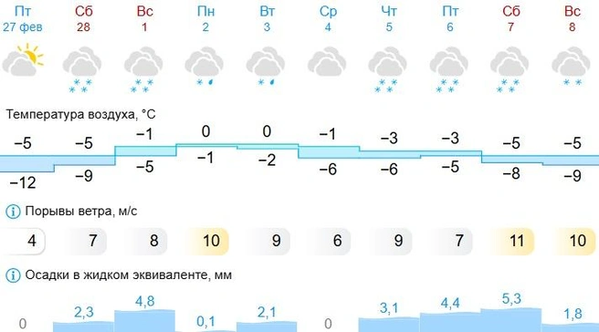 Больше всего осадков выпадет 7 марта | Источник: Gismeteo