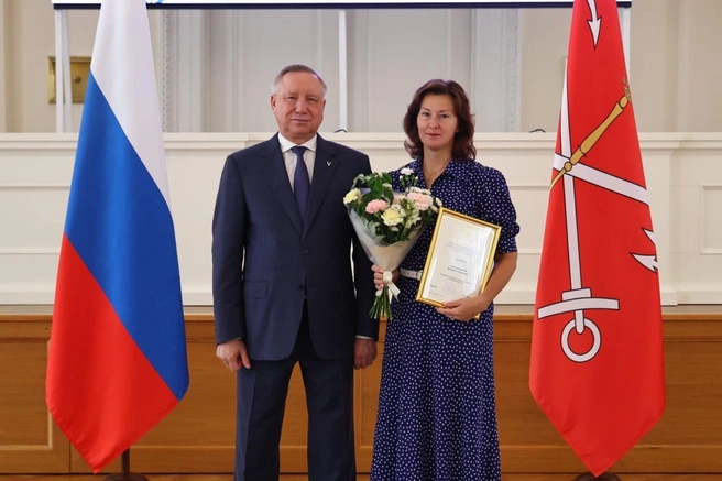 Губернатор Санкт-Петербурга Александр Беглов и генеральный директор АО «Ленстройтрест» Валерия Малышева | Источник: ГК «Ленстройтрест»