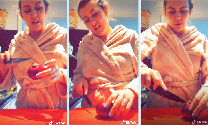 Девушка показывает гениальный способ порезать лук и не успеть заплакать (видео)