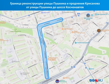 До конца июля должны расширить Пушкина и продлить Крисанова до шоссе Космонавтов | Источник: «Яндекс Карты»